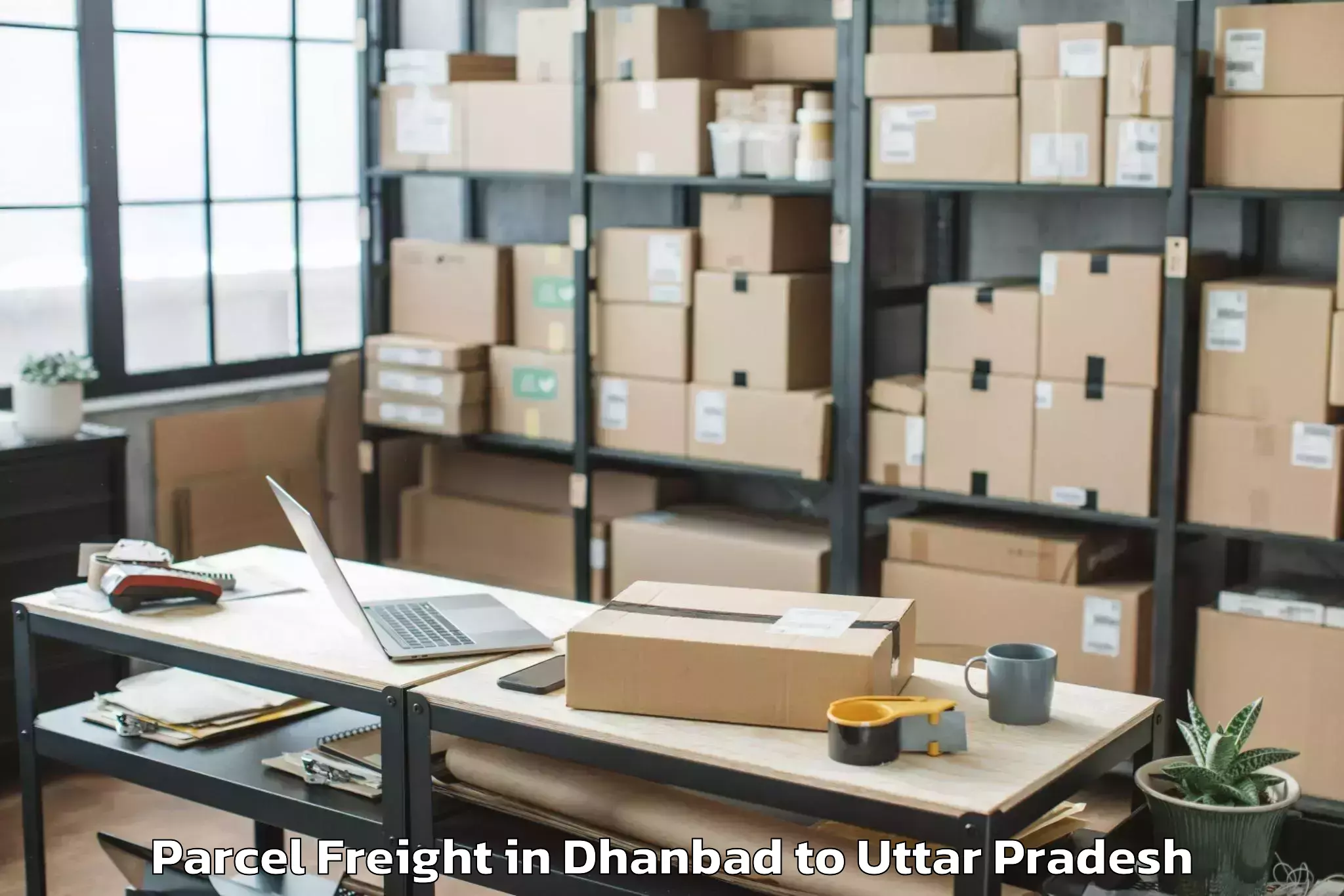 Easy Dhanbad to Allahganj Parcel Freight Booking